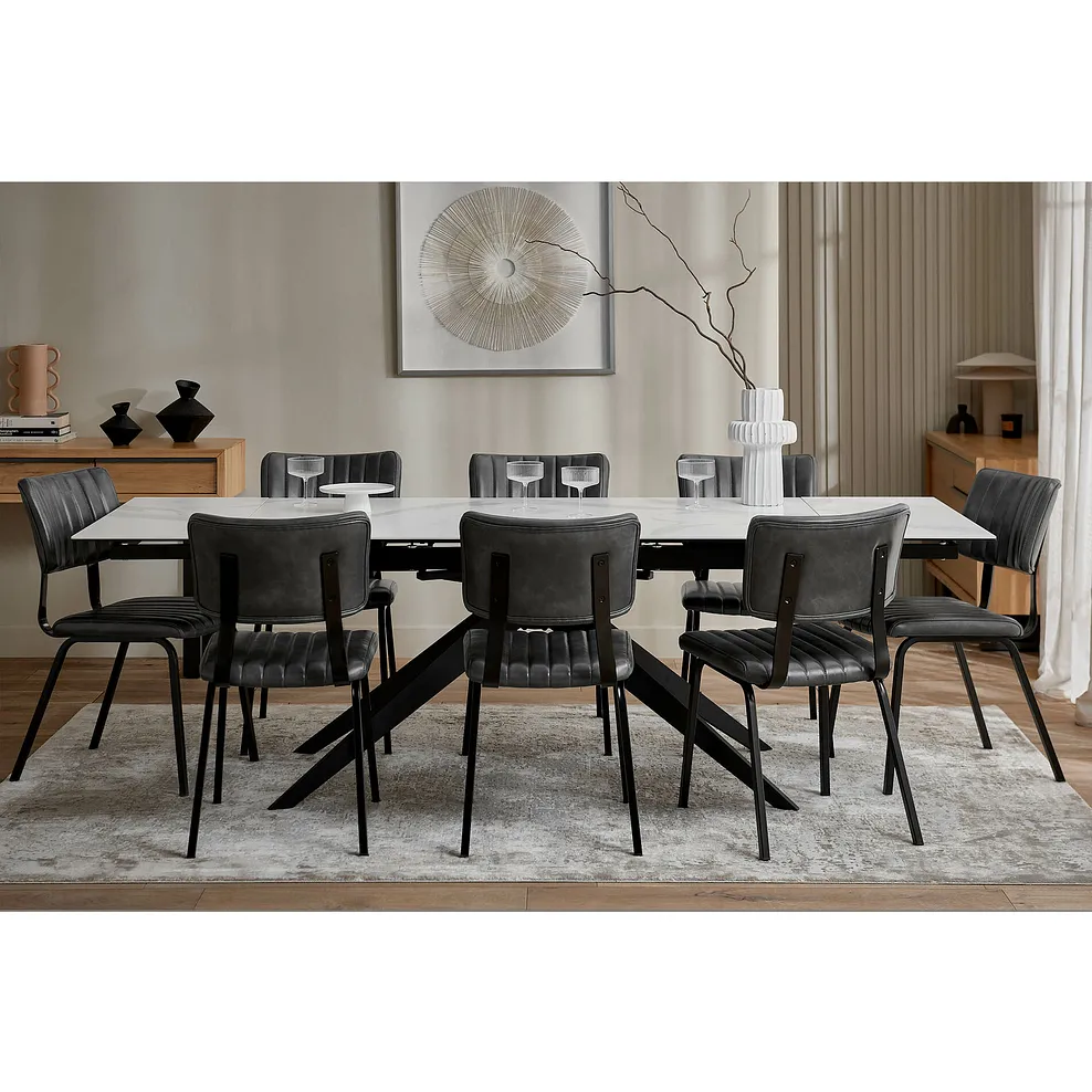 TRENTO 6-8 Seater Extendable Dining Table White Ceramic and Black Metal
