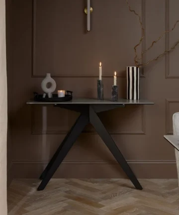 TRENTO Console Table Grey Ceramic and Black Metal