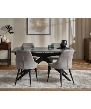 TRENTO Extending Dining Table with 4 Chairs Grey Ceramic