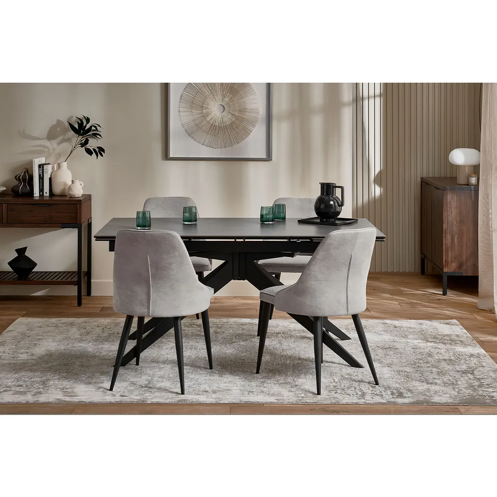 TRENTO Extending Dining Table with 4 Chairs Grey Ceramic