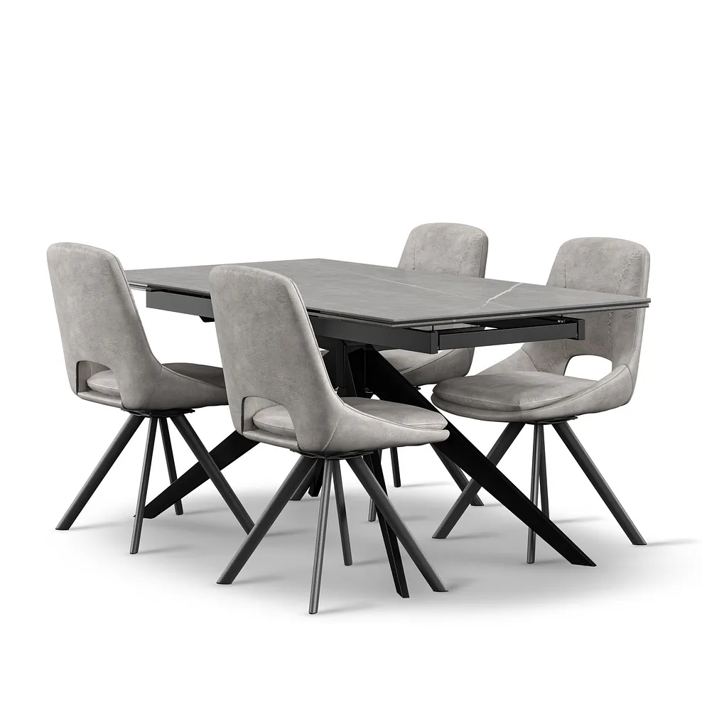 TRENTO Extending Dining Table with 4 Chairs Grey Ceramic - Image 2
