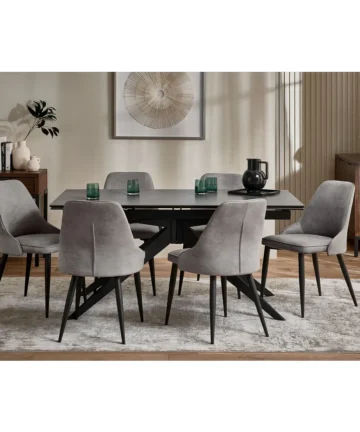 TRENTO Extending Dining Table with 6 Chairs Grey Ceramic