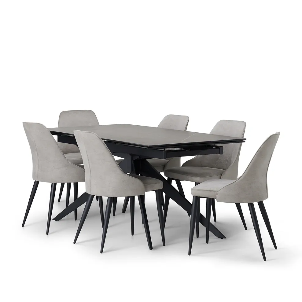 TRENTO Extending Dining Table with 6 Chairs Grey Ceramic - Image 2