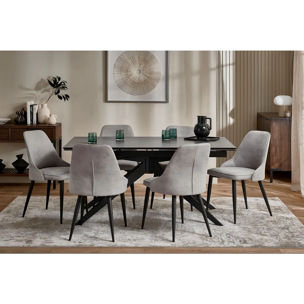 TRENTO Extending Dining Table with 6 Chairs Grey Ceramic