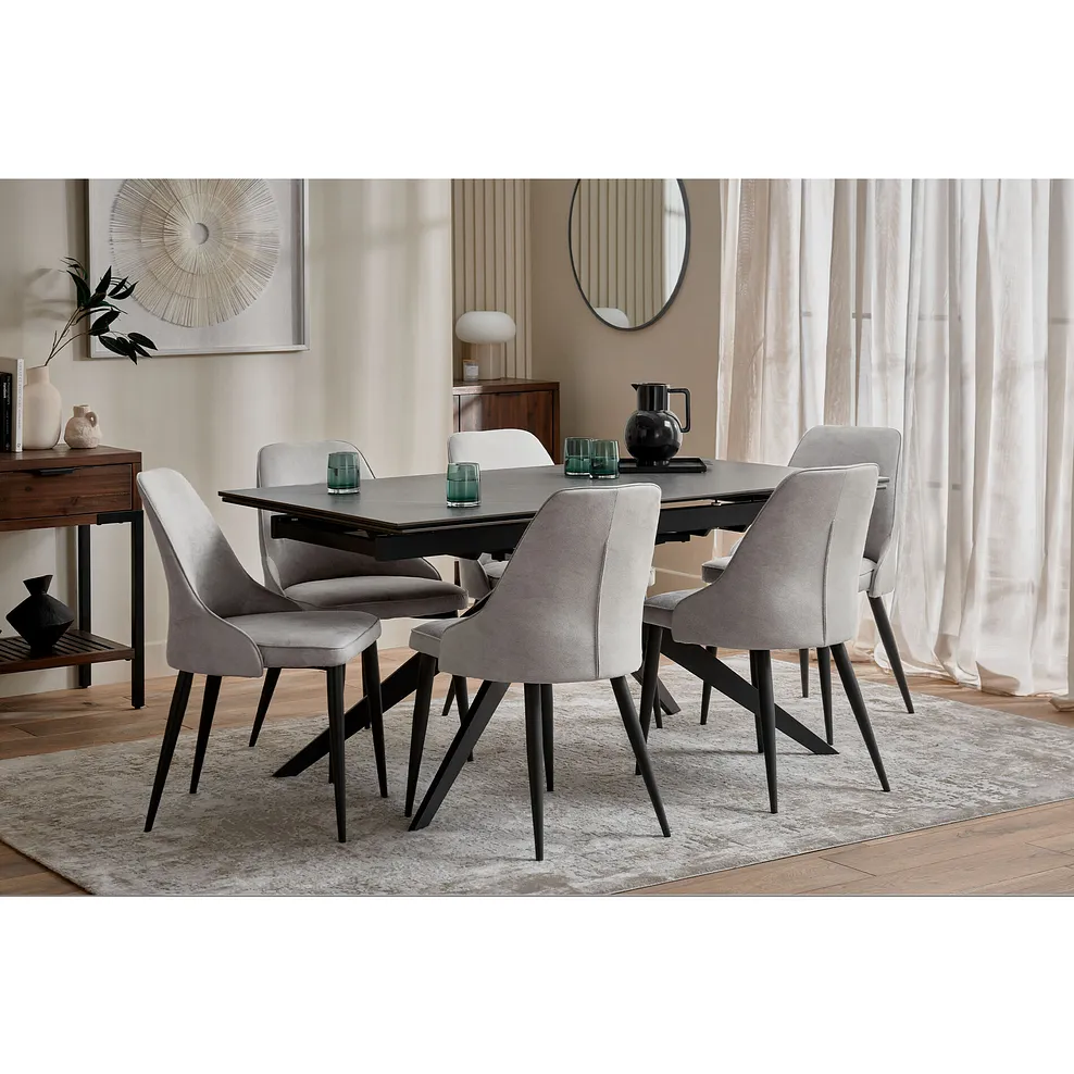 TRENTO Extending Dining Table with 6 Chairs Grey Ceramic - Image 3