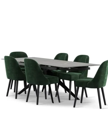 TRENTO Extending Dining Table with 6 Chairs Grey Ceramic