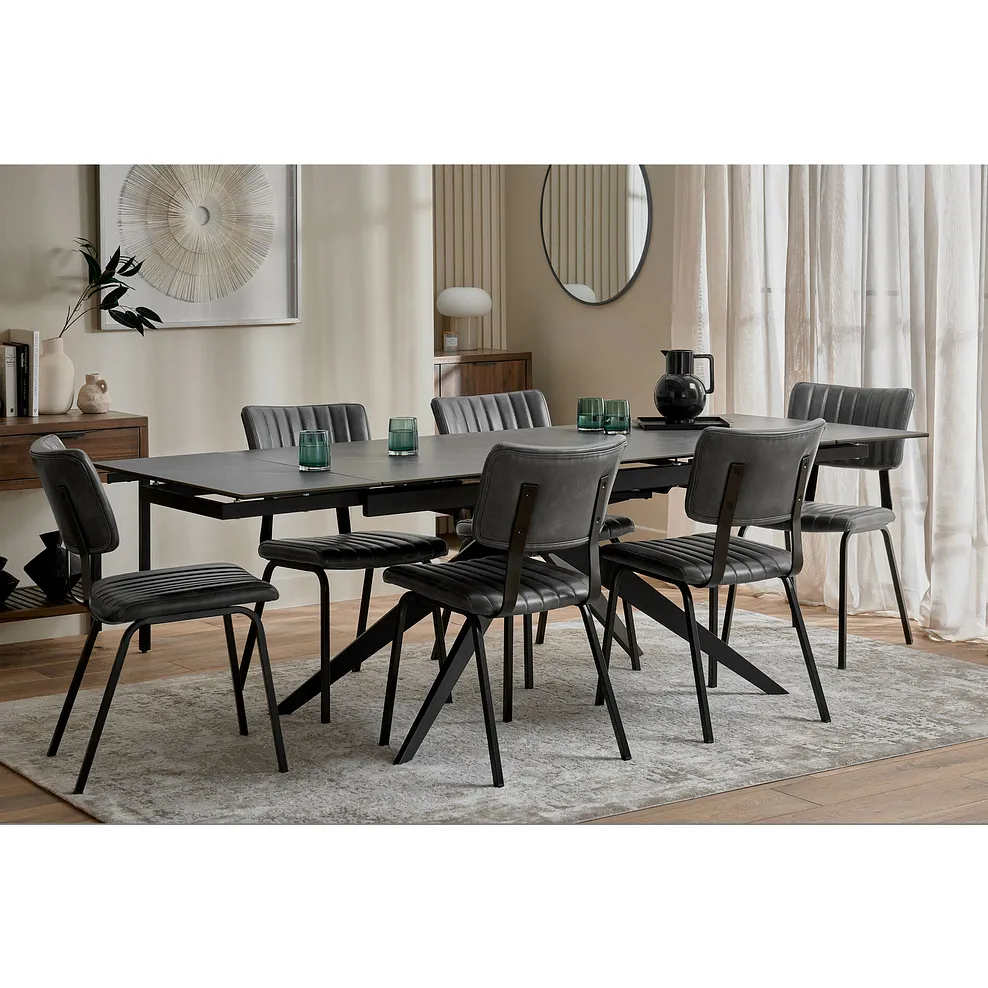 TRENTO Extending Dining Table with 6 Chairs Grey Ceramic - Image 3