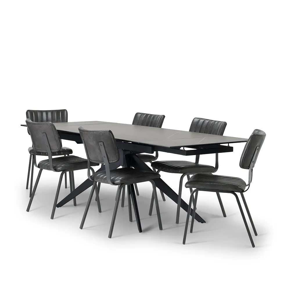 TRENTO Extending Dining Table with 6 Chairs Grey Ceramic - Image 4