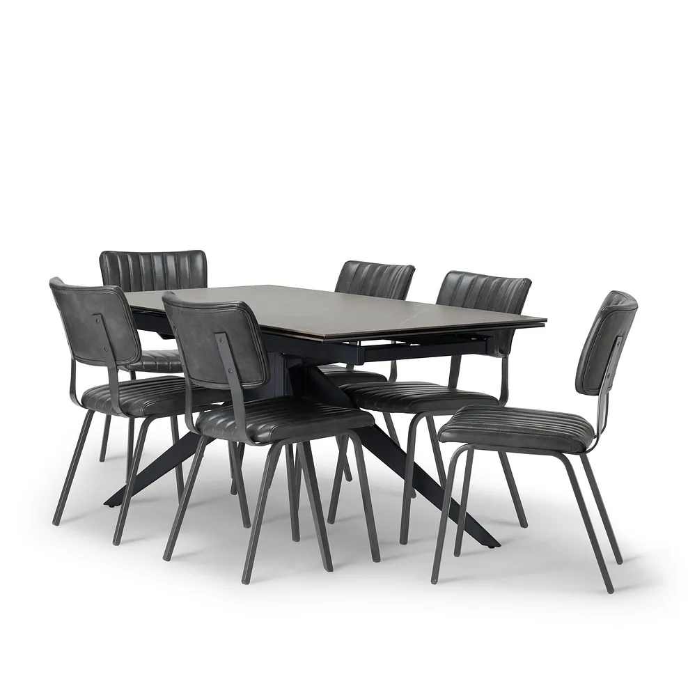 TRENTO Extending Dining Table with 6 Chairs Grey Ceramic - Image 2