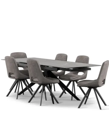 TRENTO Extending Dining Table with 6 Chairs Grey Ceramic