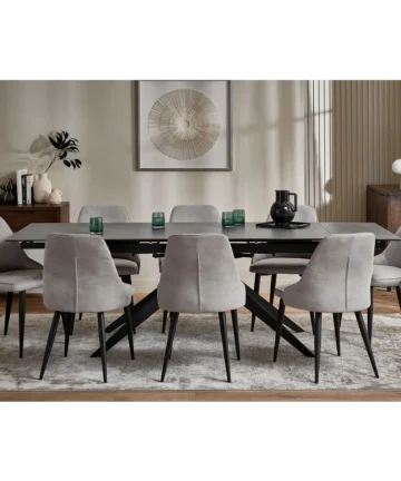 TRENTO Extending Dining Table with 8 Chairs Grey Ceramic