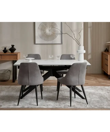 TRENTO Extending Dining Table with 4 Chairs White Ceramic