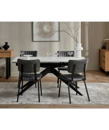 TRENTO Extending Dining Table with 4 Chairs White Ceramic
