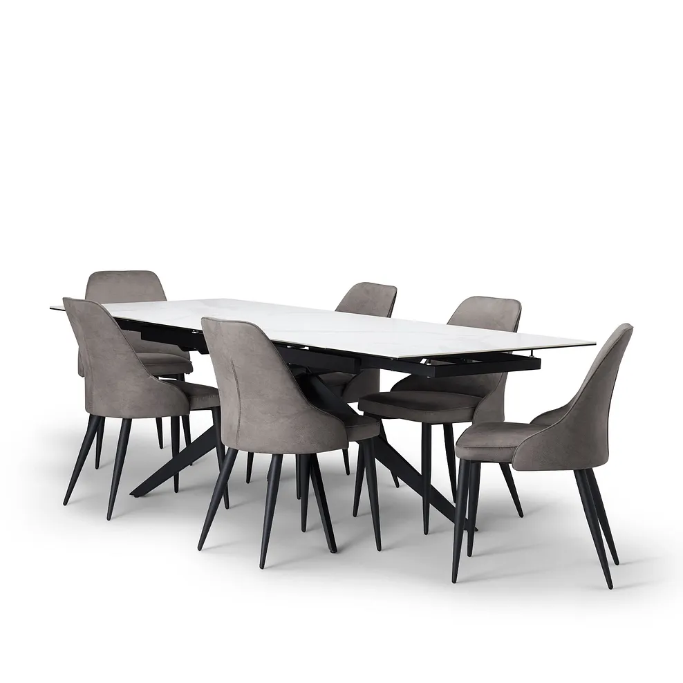 TRENTO Extending Dining Table with 6 Chairs White Ceramic - Image 4