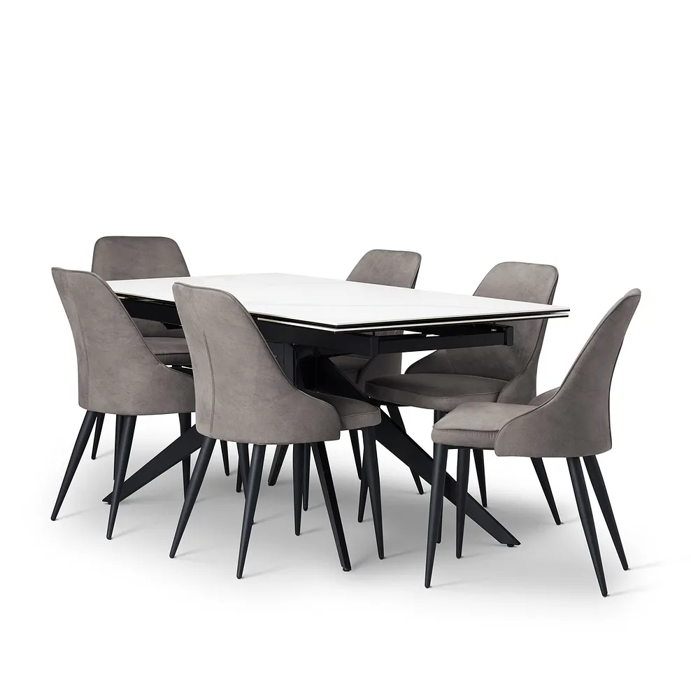 TRENTO Extending Dining Table with 6 Chairs White Ceramic - Image 2