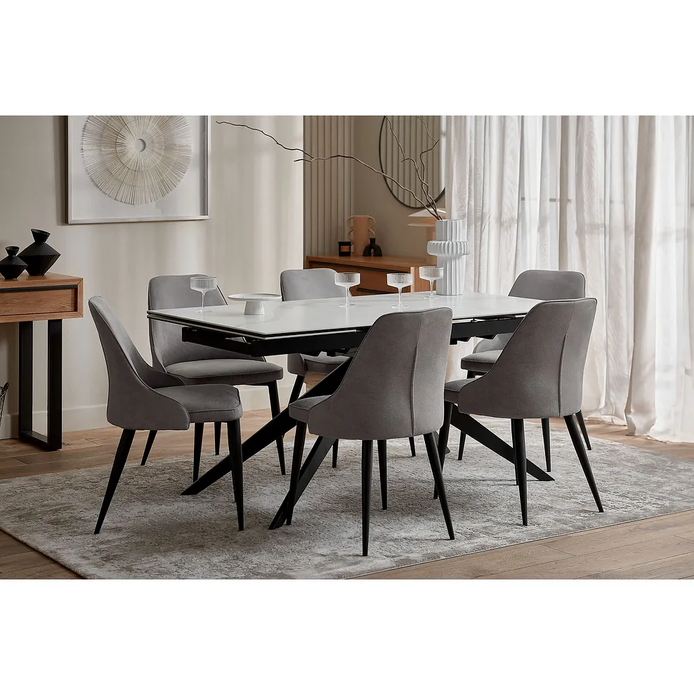 TRENTO Extending Dining Table with 6 Chairs White Ceramic