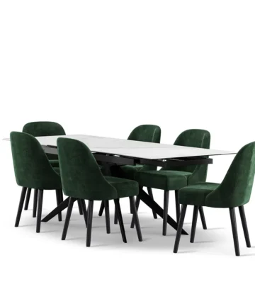 TRENTO Extending Dining Table with 6 Chairs White Ceramic