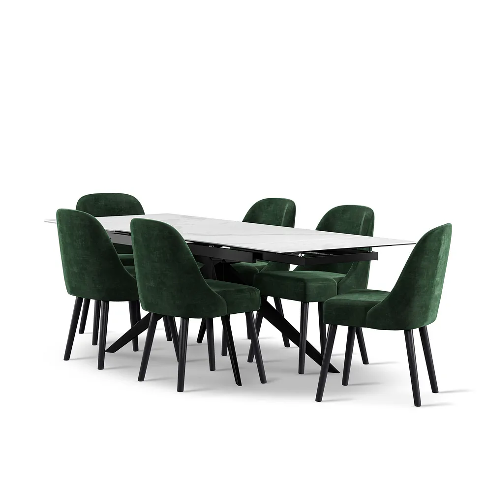 TRENTO Extending Dining Table with 6 Chairs White Ceramic