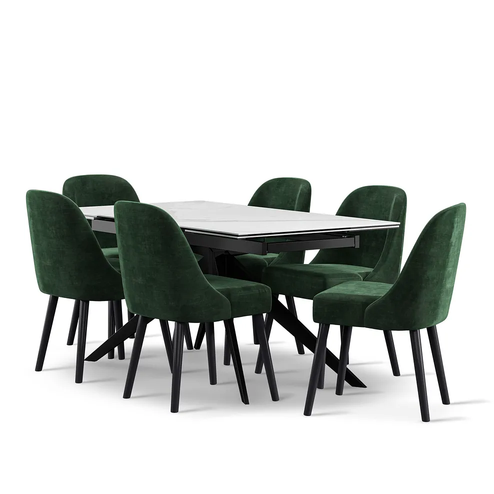 TRENTO Extending Dining Table with 6 Chairs White Ceramic - Image 2