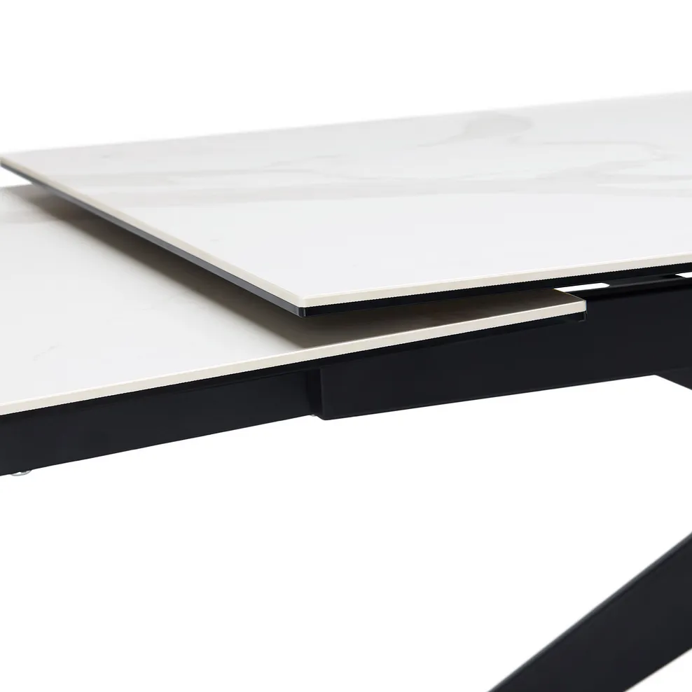 TRENTO Extending Dining Table with 6 Chairs White Ceramic - Image 9