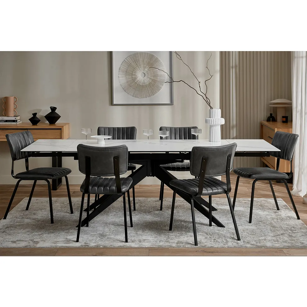 TRENTO Extending Dining Table with 6 Chairs White Ceramic