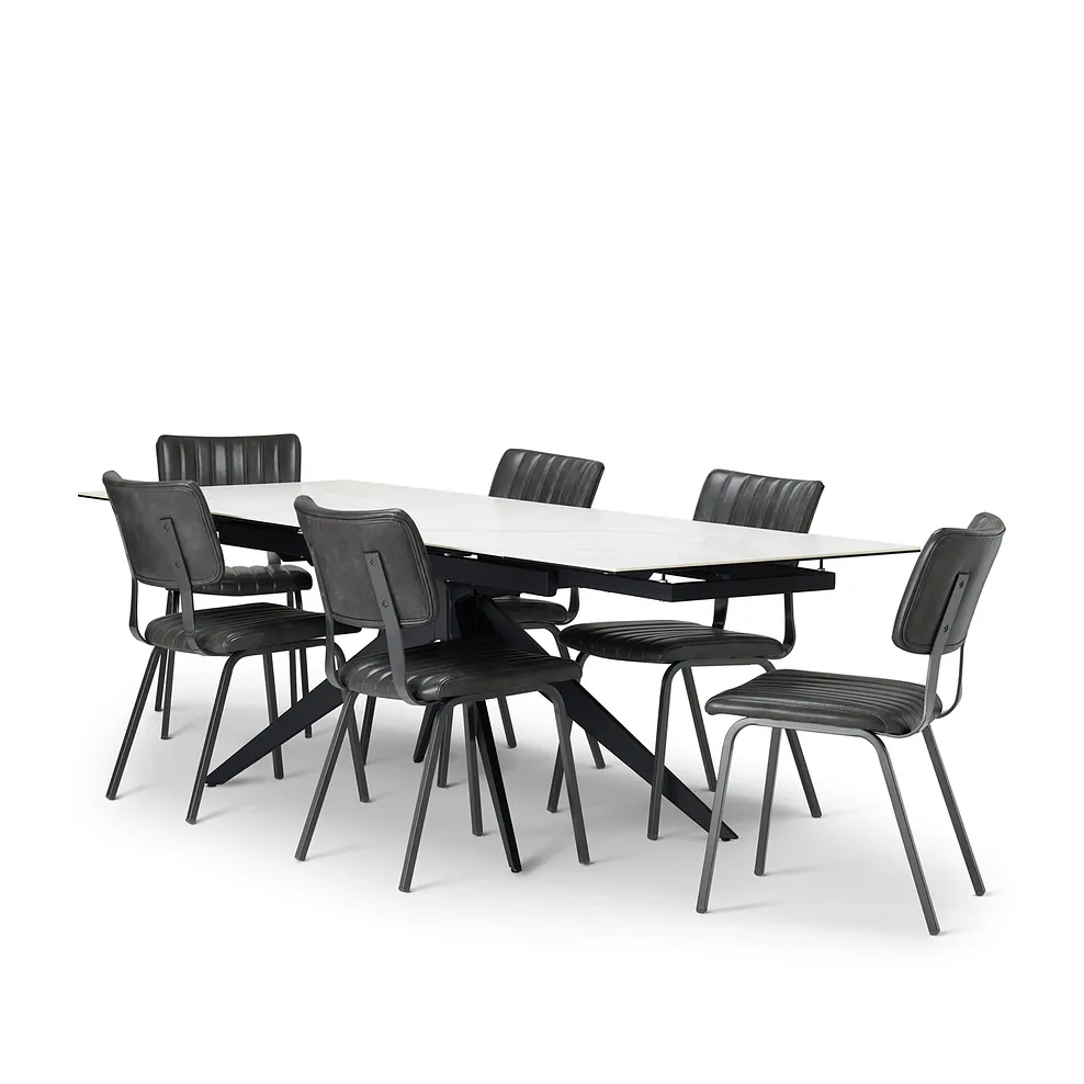 TRENTO Extending Dining Table with 6 Chairs White Ceramic - Image 4