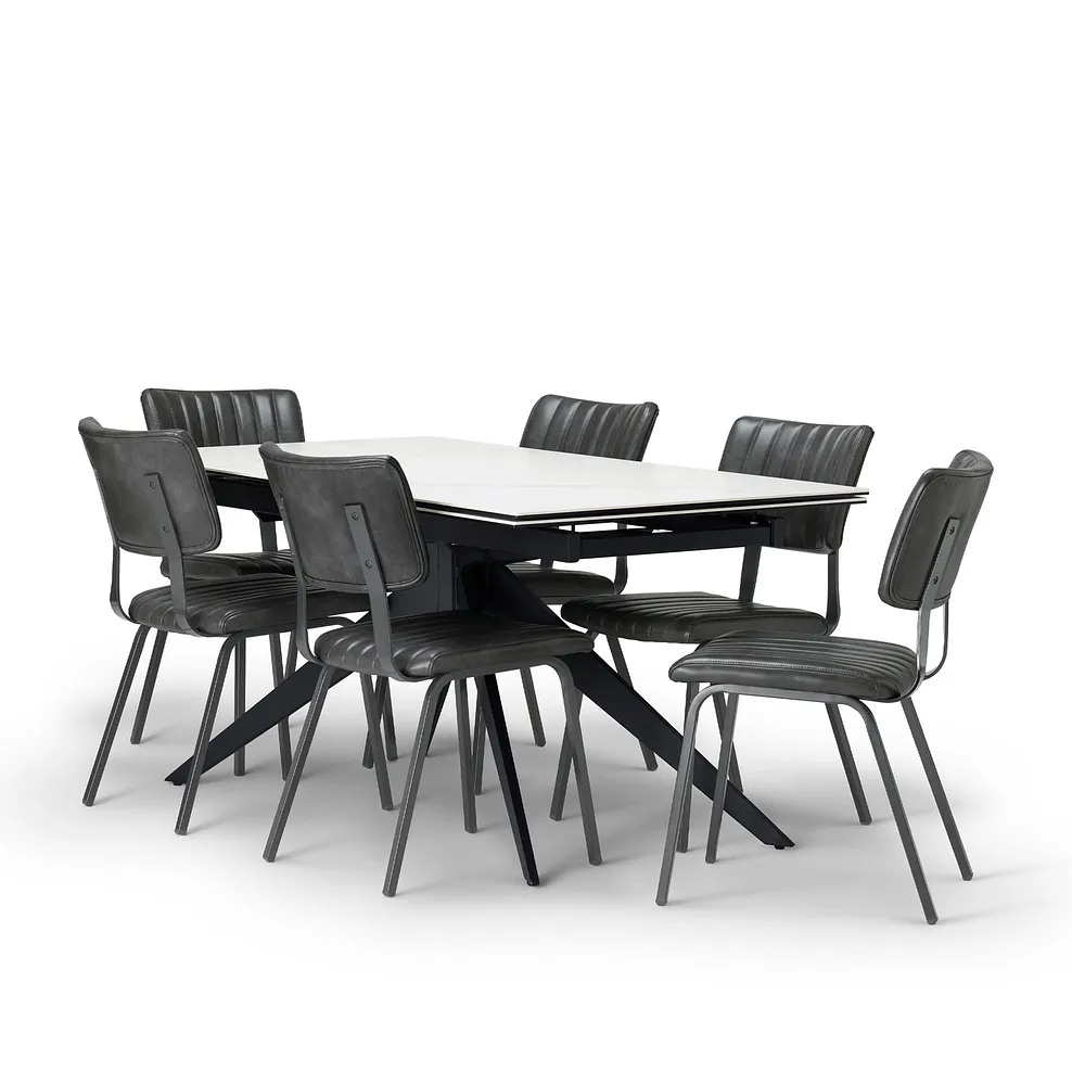 TRENTO Extending Dining Table with 6 Chairs White Ceramic - Image 2