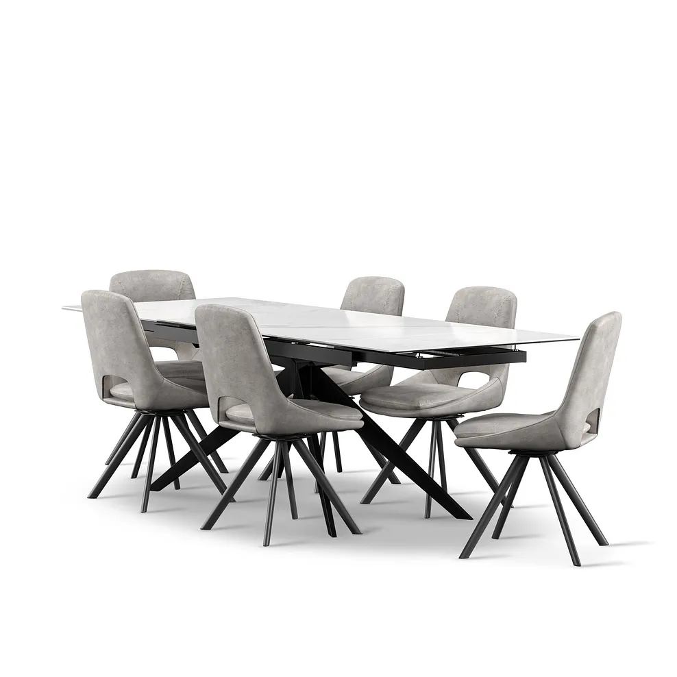 TRENTO Extending Dining Table with 6 Chairs White Ceramic