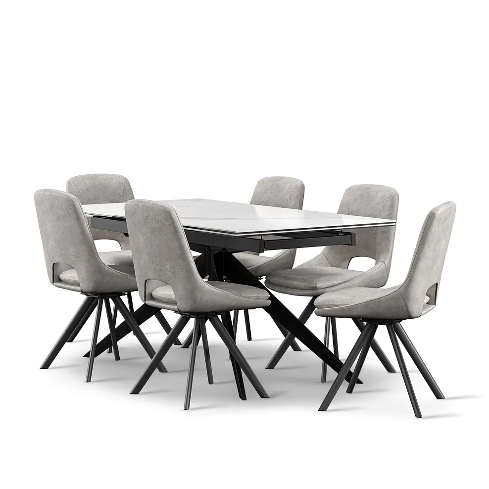 TRENTO Extending Dining Table with 6 Chairs White Ceramic - Image 2