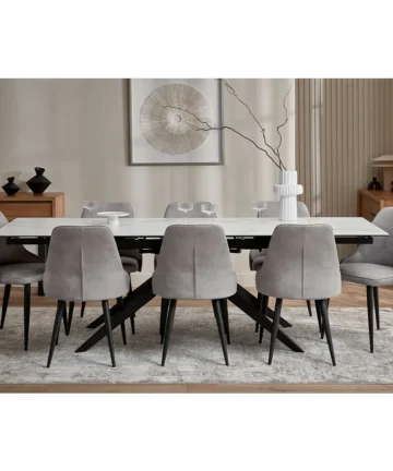 TRENTO Extending Dining Table with 8 Chairs White Ceramic