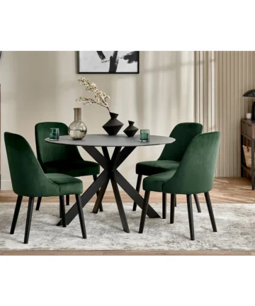 VENICE 4 Seater Dining Table Grey Ceramic and Black Metal