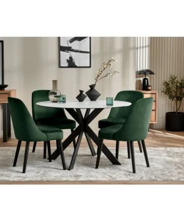 VENICE 4 Seater Dining Table White Ceramic and Black Metal