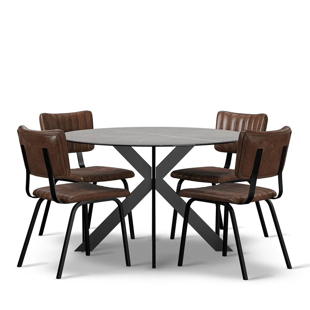 VENICE Dining Table with 4 Chairs Grey Ceramic - Image 2
