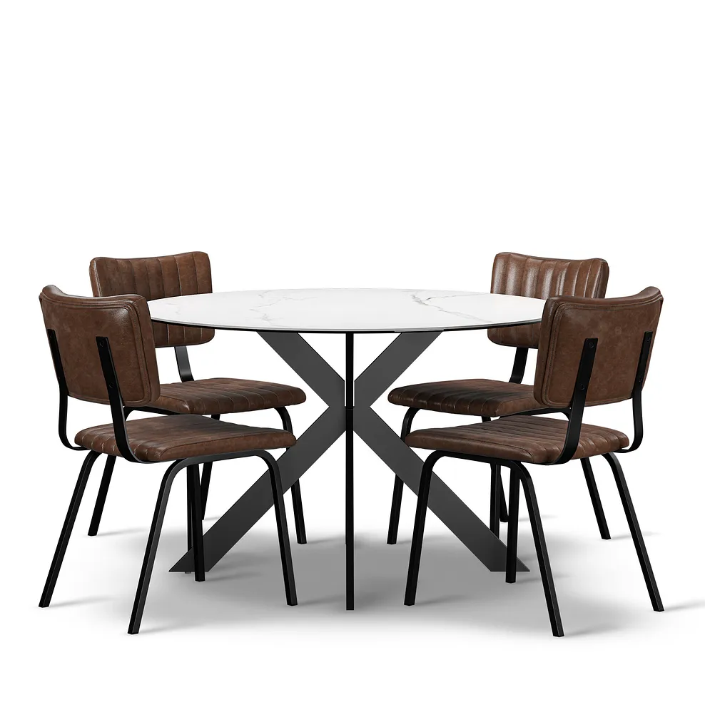 VENICE Dining Table with 4 Chairs White Ceramic - Image 2