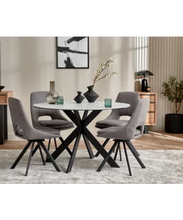 VENICE Dining Table with 4 Chairs White Ceramic