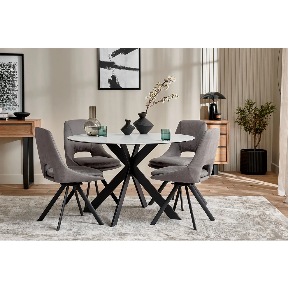 VENICE Dining Table with 4 Chairs White Ceramic