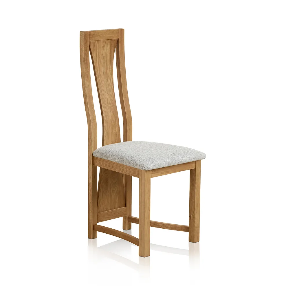 WATERFALL Plain Grey Fabric Dining Chair Natural Solid Oak - Image 2
