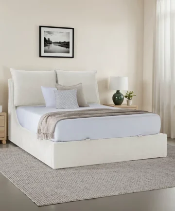 WREN Double Ottoman Bed Smooth Stone Fabric