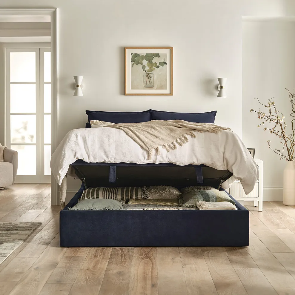 WREN King-size Ottoman Bed Smooth Midnight Fabric - Image 5