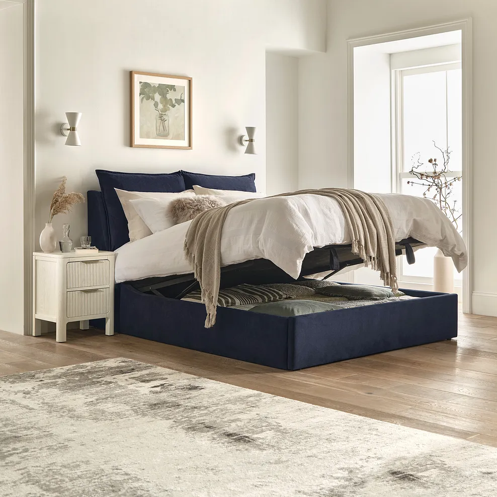 WREN King-size Ottoman Bed Smooth Midnight Fabric - Image 3
